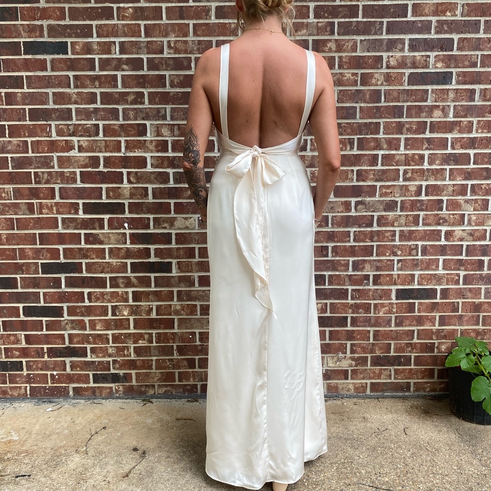 Azazie Cream Backless Plunge Gown